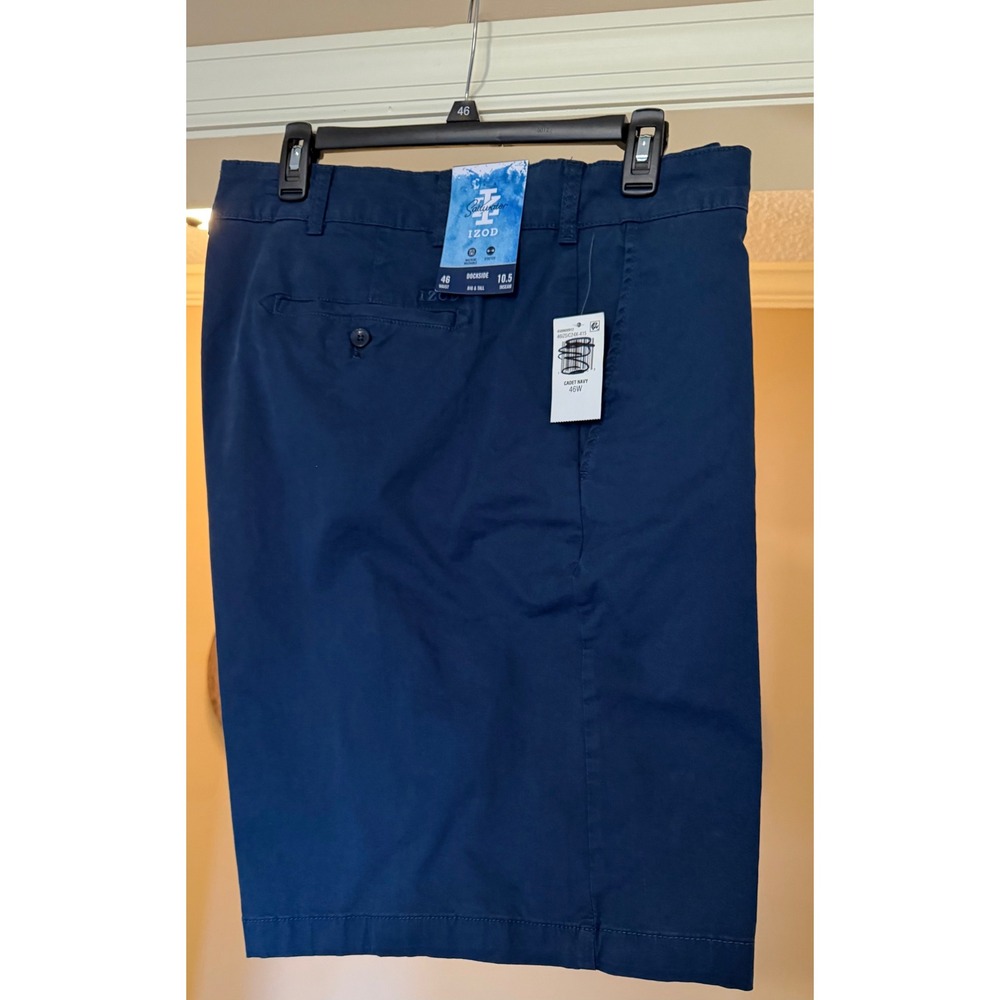 IZOD Saltwater Dockside Stretch Big Tall Navy Chino Shorts Mens 46W 10.5 Inseam